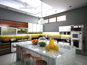 gambar 3d prespective kitchen set island