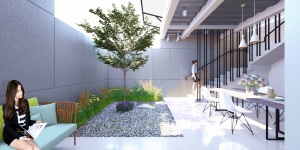 Desain ruang service area teras belakang rumah tinggal