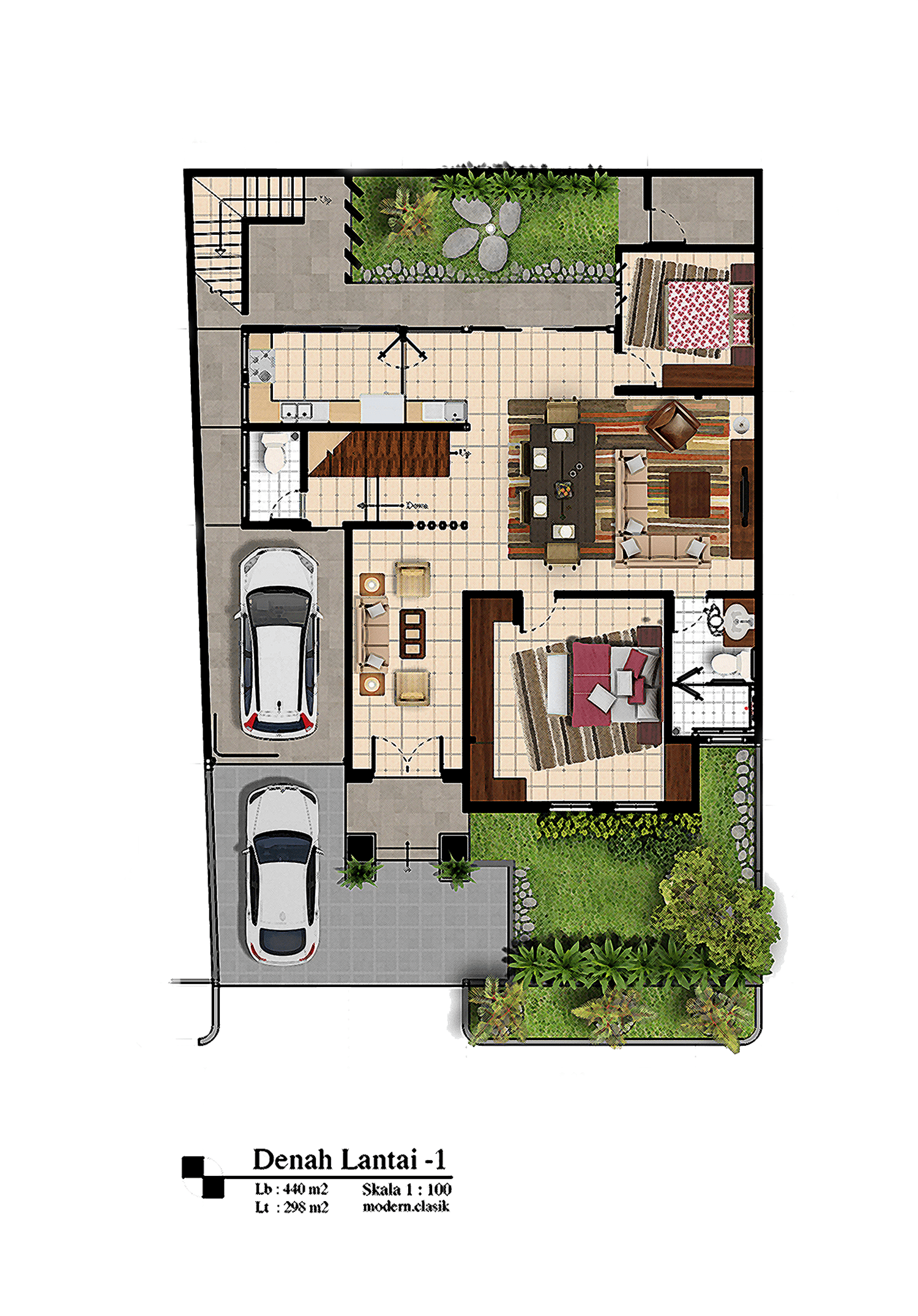 gambar desain denah layout rumah lantai satu modern classic arsitektur di malang jawa timur